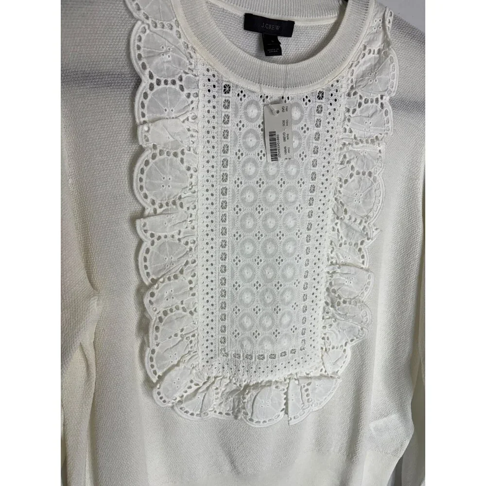 NWT J.Crew Cotton Eyelet Cotton Romantic Sweater-sz Large